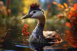 Photo image d'un petit grebe dans le marais dans la forêt fertile animaux sauvages oiseaux illustration ia générative