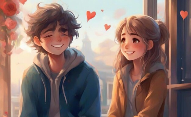 Une image d'une petite amie et d'un petit ami heureux générée par l'IA
