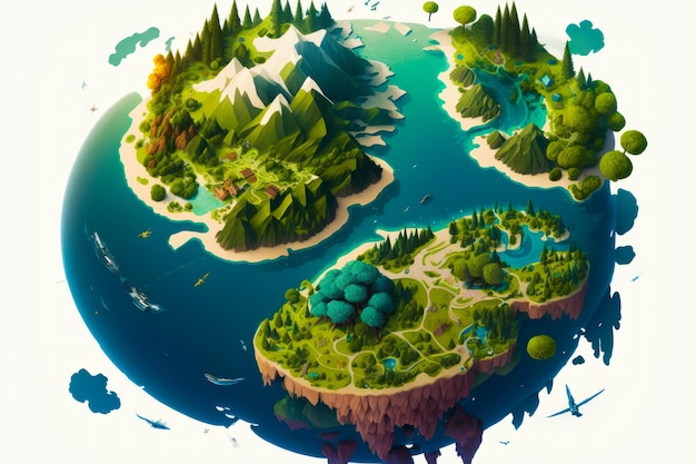 Une image d'une petite île avec des arbres et de l'eau Generative AI