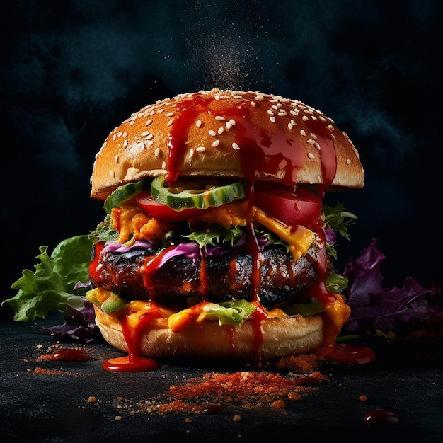 Image de photographie de hamburgers de restauration rapide de style burger végétarien art généré par l'IA