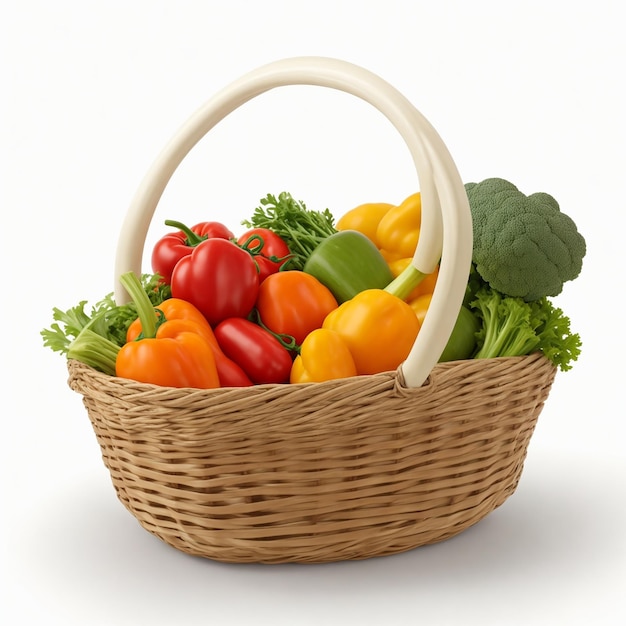 Image photoréaliste d'un panier de légumes sur un fond blanc