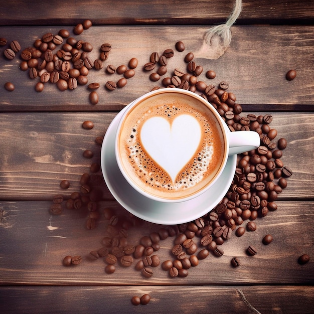 Image photoréaliste d'une tasse de café avec des grains