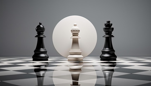 une image d'une pièce d'échecs placée à côté d'un miroir dans le style gris clair et noir