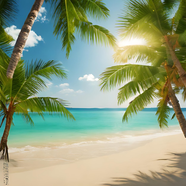 une image d'une plage avec des palmiers et le mot le nom de la mer sur le fond