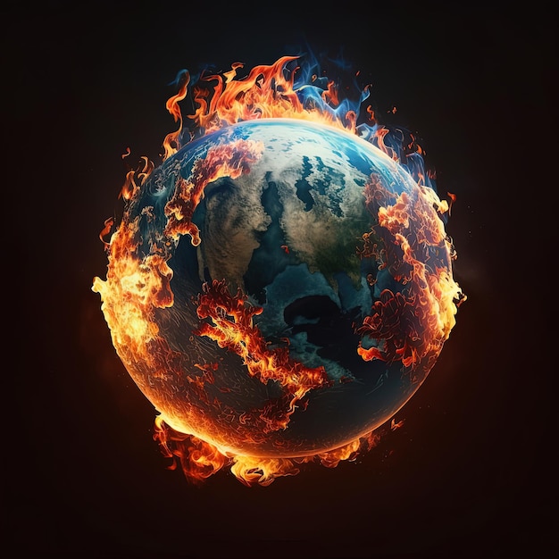 Une image d'une planète avec le feu et la terre au milieu.