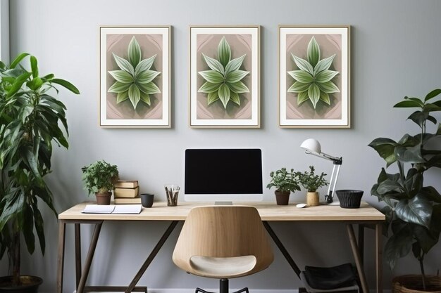 une image d'une plante et un moniteur sur un mur