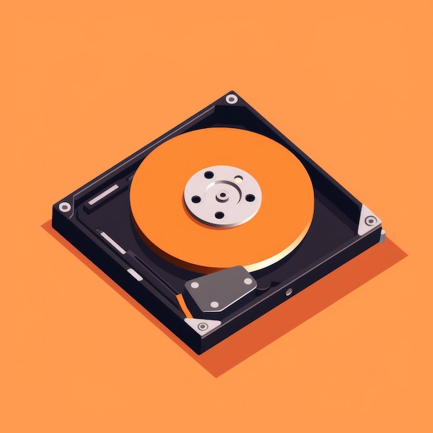 Image plate d'un disque dur sur un fond orange Icône vectorielle simple d'une disque dur Illustration numérique