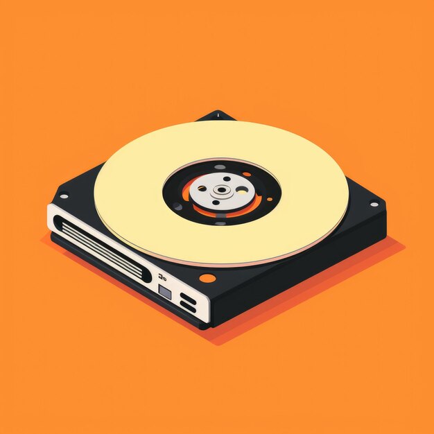 Image plate d'un lecteur de CD sur un fond orange Icône vectorielle simple d'un disque dur numérique illust