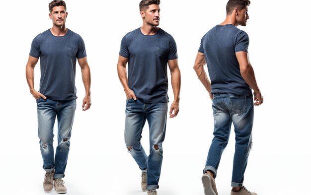 Image pleine longueur d'un bel homme en jean