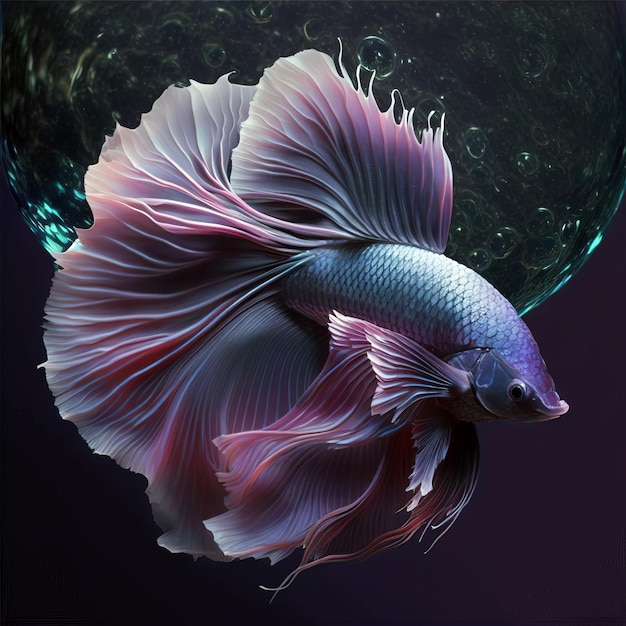 Image de poisson betta violet avec de longues et belles queues Illustration pour animaux de compagnie Generative AI