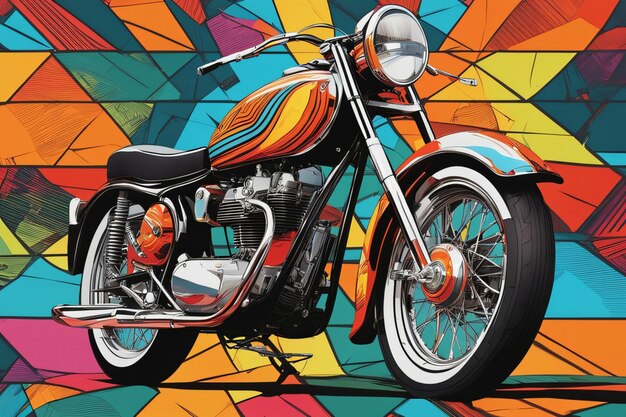 Photo image pop art en haute résolution d'une moto colorée des années 60