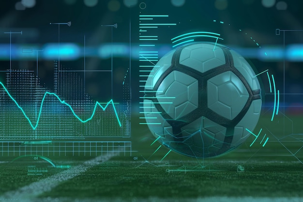 Image de la portée de la numérisation et du traitement des données sur le jeu de football Sport mondial et interface numérique