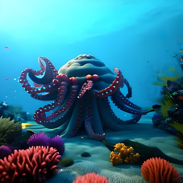 Image pour le sol 3d Monde sous-marin Coraux Octopus