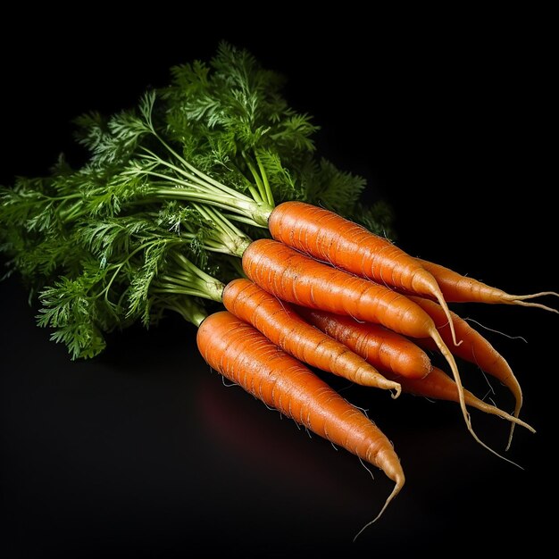 L'image présente des carottes isolées sur un fond noir solide sans ombres.