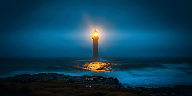 Une image puissante une lumière de guidage d'un phare dans l'obscurité Photographie conceptuelle Phare Faisceau de lumière Ténèbres Inspiration