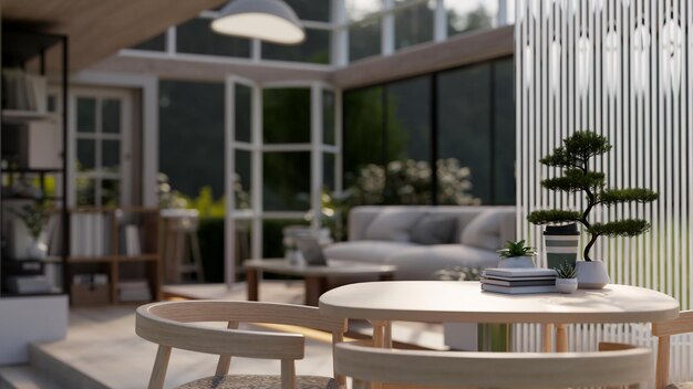 Image rapprochée d'un espace de copie sur une table en bois dans un salon moderne et confortable