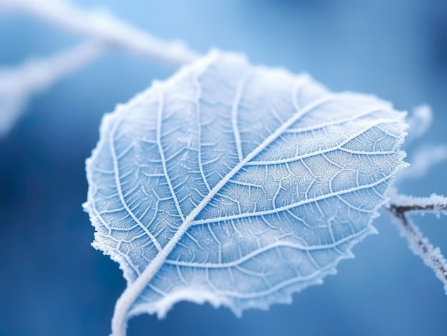 Image rapprochée d'une feuille gelée en automne ou en hiver