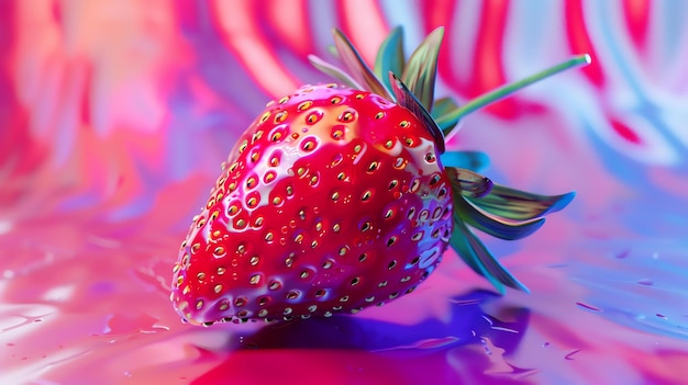Une image rapprochée d'une fraise avec des gouttes d'eau sur sa surface