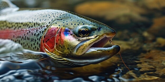 Photo une image rapprochée d'un poisson avec sa bouche largement ouverte cette photo peut être utilisée pour représenter le comportement d'alimentation des poissons ou comme une représentation visuelle de la surprise ou de l'étonnement