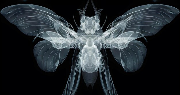 Image en rayons X d'une étrange créature ailée exotique ultra-réaliste sur fond sombre générée par AL