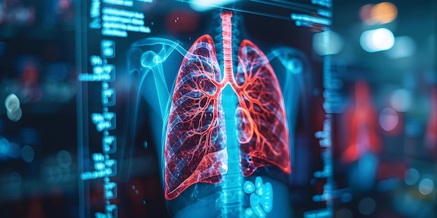 Image à rayons X des poumons à usage diagnostique dans un hôpital Concept Imagerie médicale Outils de diagnostic Radiologie Equipement Évaluation pulmonaire Technologie de soins de santé