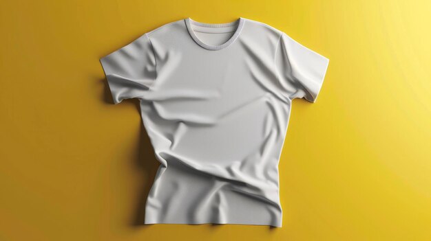 Image réaliste 3D d'un t-shirt blanc uni en vue de face sur fond jaune