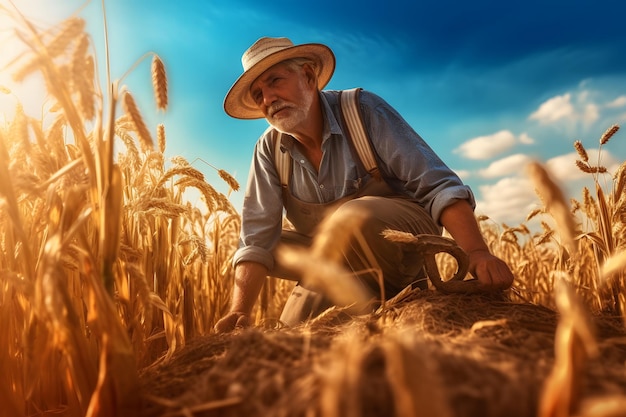 Une image réaliste d'un agriculteur travaillant dans un champ