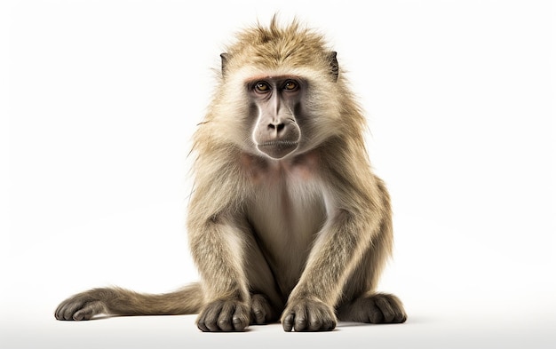 Photo image réaliste d'un babouin sur blanc en 8k