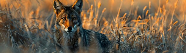 Photo image réaliste d'un chacal chassant dans les prairies montrant sa ruse et son adaptabilité comme