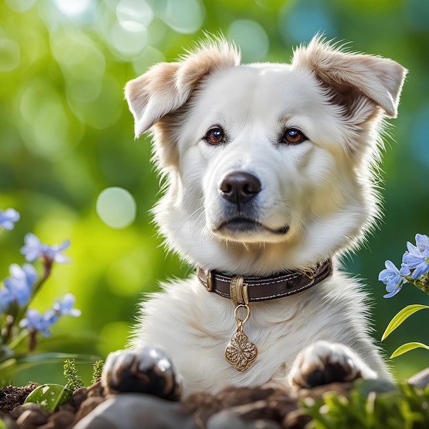 Photo image réaliste fond nature chien amical généré par des outils d'ia