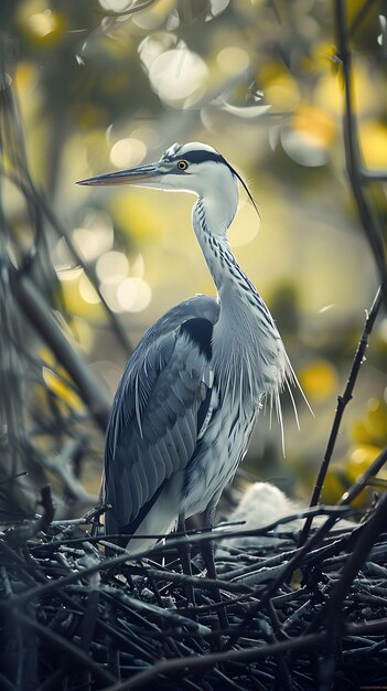 Image réaliste de hérons nichant dans la canopée luxuriante de la mangrove représentant la conception naturelle