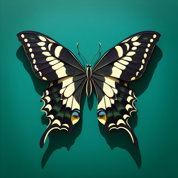 Photo image réaliste de papillon avec un fond vert plat