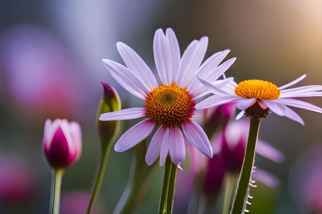 Photo image réaliste et rapprochée de belles fleurs avec des gouttes d'eau 8k