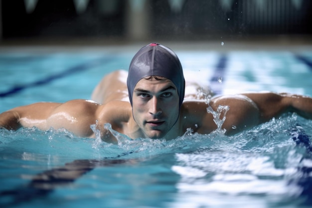 Image recadrée d'un athlète masculin nageant dans la piscine créée avec une IA générative