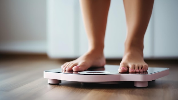 Image recadrée de pieds de femme debout sur une balance