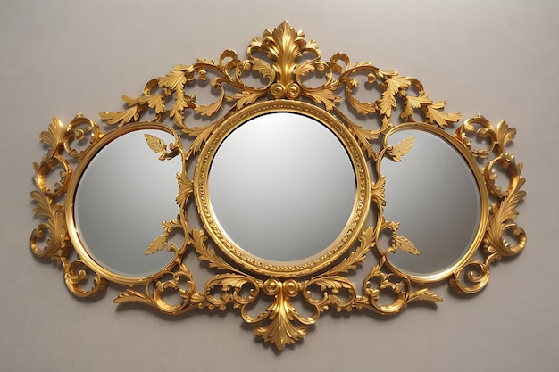 Image rectangulaire antique dorée ou cadre miroir richement décoré 3D Generate Ai