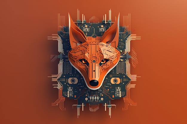 Image de renard avec de belles couleurs et de la lumière avec un concept technologique sur un fond sombre Illustration d'animaux de la faune IA générative