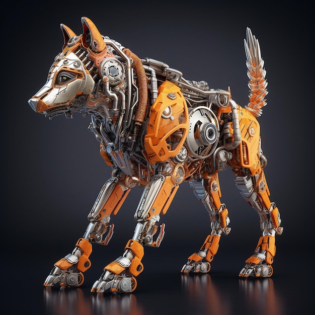 Image de rendu 3d animal loup robot couleur orange Art généré par l'IA