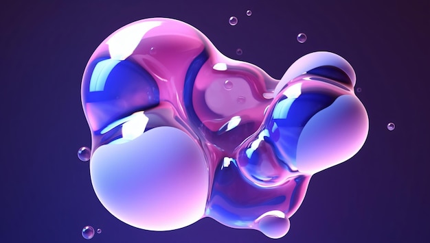 Image de rendu 3D holographique de boules de métal morphing Bulle de savon liquide abstraite flottante