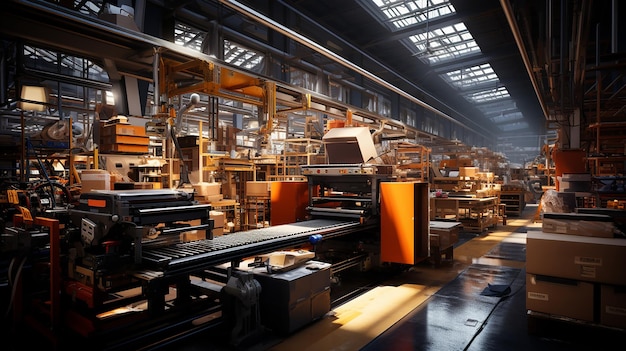 Image de rendu 3D de machines industrielles au travail