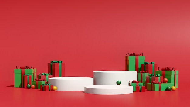 Image de rendu 3D maquette podium avec un espace vide pour la présentation du produit de Noël et du nouvel an