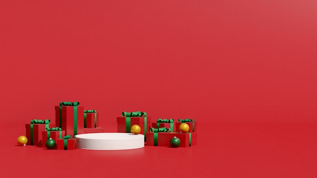 Image de rendu 3D maquette podium avec un espace vide pour la présentation du produit de Noël et du nouvel an