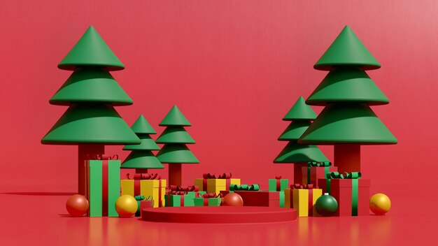 Image de rendu 3D maquette podium avec un espace vide pour la présentation du produit de Noël et du nouvel an