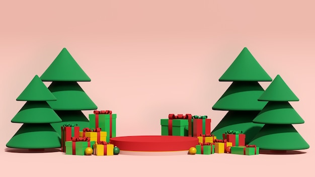 Image de rendu 3D maquette podium avec un espace vide pour la présentation du produit de Noël et du nouvel an