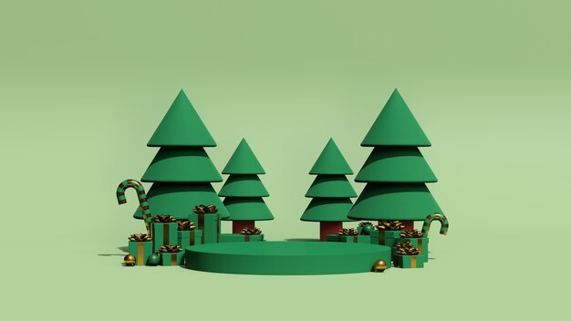 Image de rendu 3D maquette podium avec un espace vide pour la présentation du produit de Noël et du nouvel an