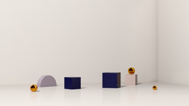 Image de rendu 3D podium violet et bleu avec publicité d'affichage de produit sur fond blanc