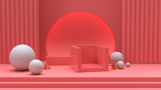 Image de rendu du podium géométrique abstrait de couleur rose