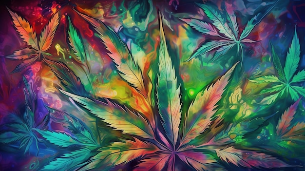 Photo une image représentant une plante de marijuana avec des feuilles de différentes couleurs