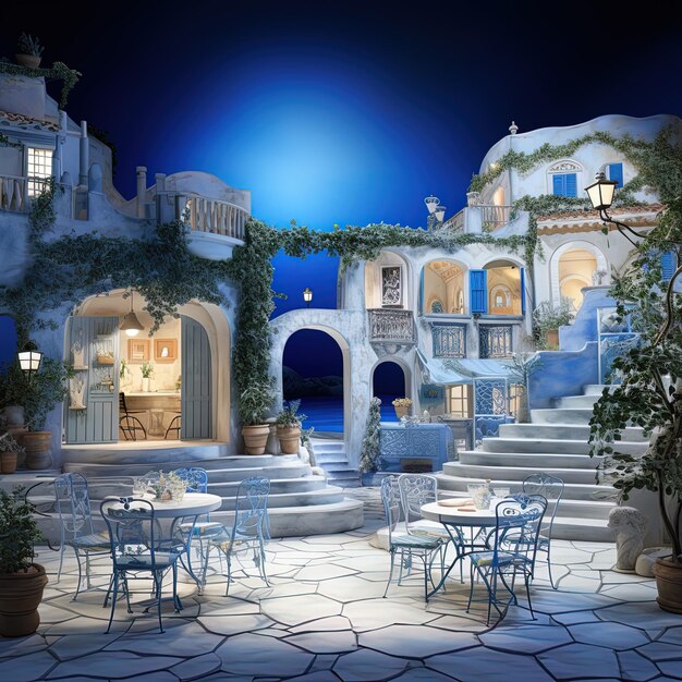 Photo une image d'un restaurant avec un fond bleu avec une photo d'un restaurateur appelé le restaurant