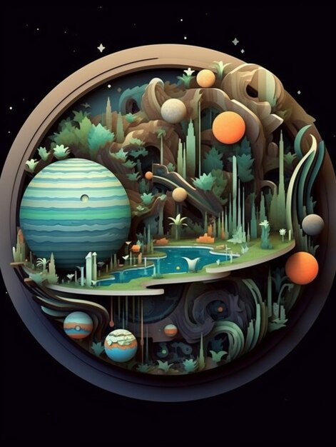 Une image ronde d'une planète avec beaucoup de planètes différentes ai générative